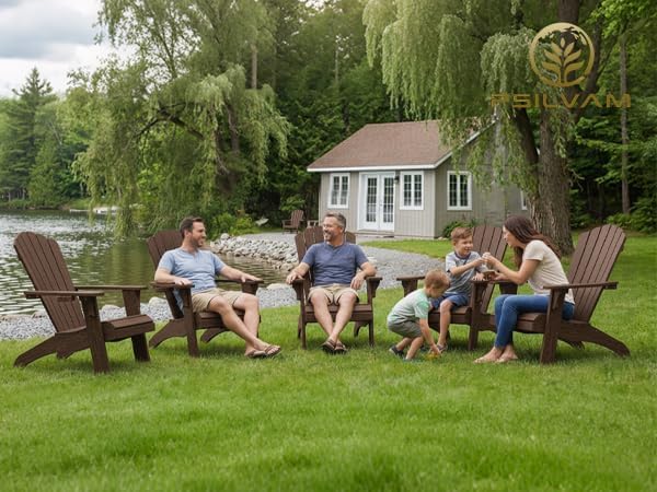 Psilvam Oversized Adirondack Chair, Fade-Resistant & Odor-Free Poly Lumber Fire Pit Chair with Cup Holder, Weatherproof Lawn Chair, Easy 15 Min Install Patio Chair, 350 Lbs Support (1, Light Brown)
