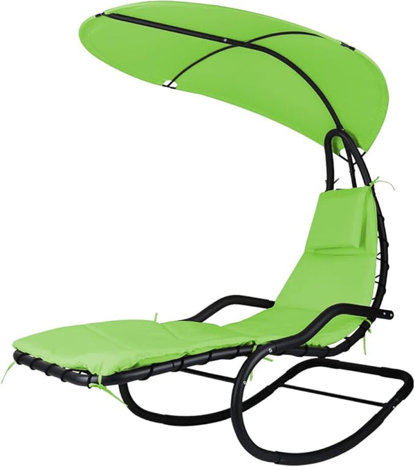 Outdoor Hammock Rocking Chaise Lounge Swing Chair, with Stand and Canopy, Porch Swing w/Soft Cushion Removable Headrest - Photo 1