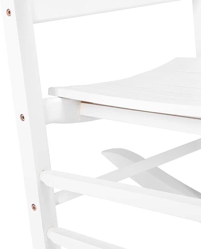 White Wooden Rocking Chair – 68.5 × 86 × 115 cm Comfortable Porch & Patio Rocker with Classic Design for Home, Garden & Living Room Seating
