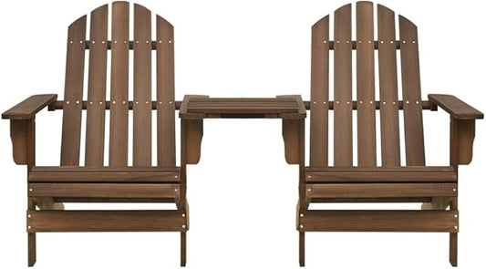 Patio Adirondack Chairs with Tea Table Solid Wood Fir Brown Garden Chair Deck Chairs Outdoor Chairs Balcony Chair for Gardens, terraces