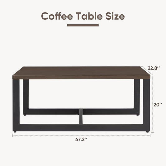 Belord Outdoor Coffee Table for Patio: Metal Heat Transfer Top Patio Coffee Table with Storage, Anti-Rust Frame Rectangular Modern Outdoor Table Furniture (48" W, Brown)