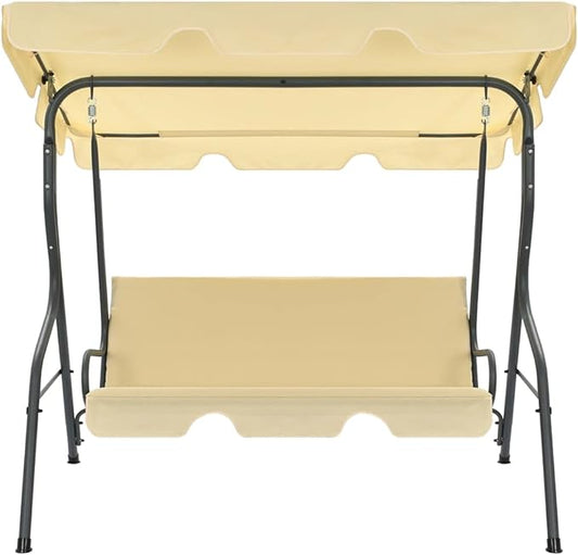 Outdoor Furniture,Accommodating 2 People,with Armrests,Outdoor Swing Bench,Roof with Sunshade,Sturdy Metal Frame,for Poolside,Yard,Garden,Deck,Garden Swing Bench Cream White 66.9"x43.3"x60.2"