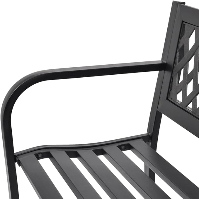Black Steel Frame 2-Seater Durable Garden Bench with PVC Backrest for Outdoor Patio and Balcony Seating