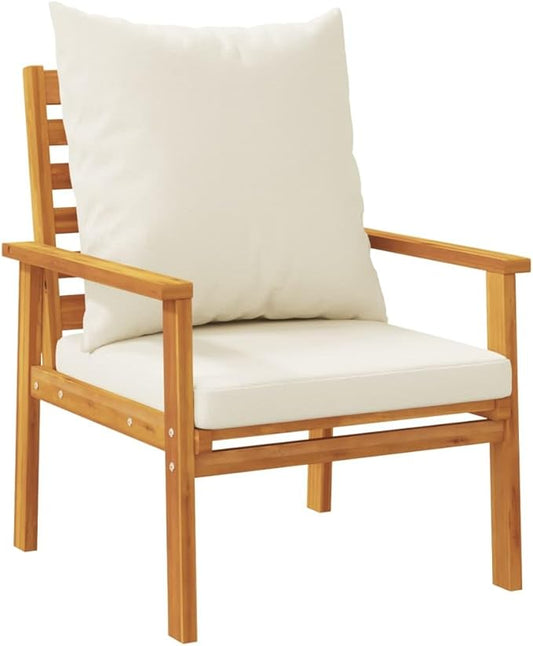 Modern Outdoor Sofa Chair Set in Cream White, Solid Acacia Wood Frame with 100% Polyester Cushions, Weather-Resistant Patio Furniture for Garden and Balcony Seating