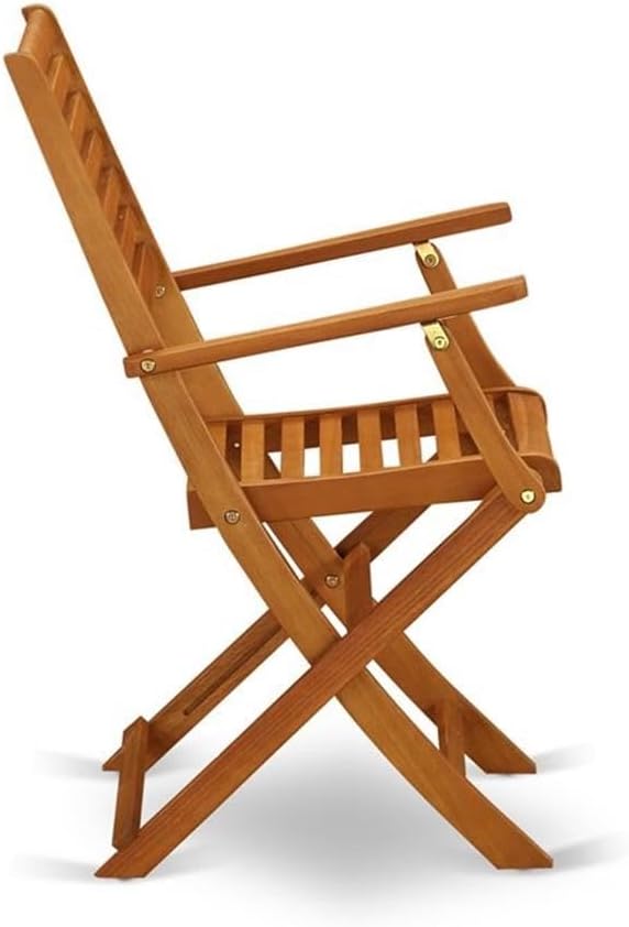 East West Furniture BBSCANA Beasley Folding Patio Dining Chairs With Arm Rest - Acacia Wood, Set of 2, Natural Oil
