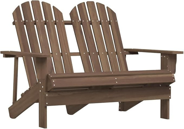 Brown Solid Fir Wood Standard Ergonomic 2-Seater Adirondack Chair for Outdoor Patio and Garden with Rustic Design and - Photo 1