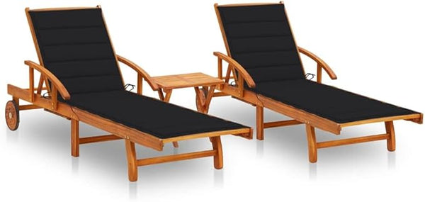 Outdoor Sun Lounger Set with Table and Cushions, 2-Person Patio Furniture for Garden Poolside, Adjustable Backrest - Photo 1