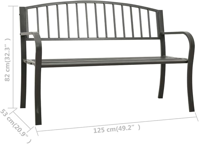 Outdoor Metal Patio Garden Bench with Backrest and Armrest, 2-Person Outdoor Yard Bench Park Bench Patio Furniture for Porch,Park,Yard, 49.2"x20.9"x32.3" Steel Gray