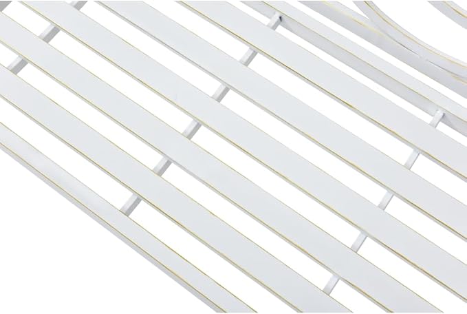 Outdoor Patio Garden Bench, Iron Metal Steel Park Bench with Backrest and Armrest, Slatted Seat for Yard Porch Balcony, Accommodates 2-3 People, White