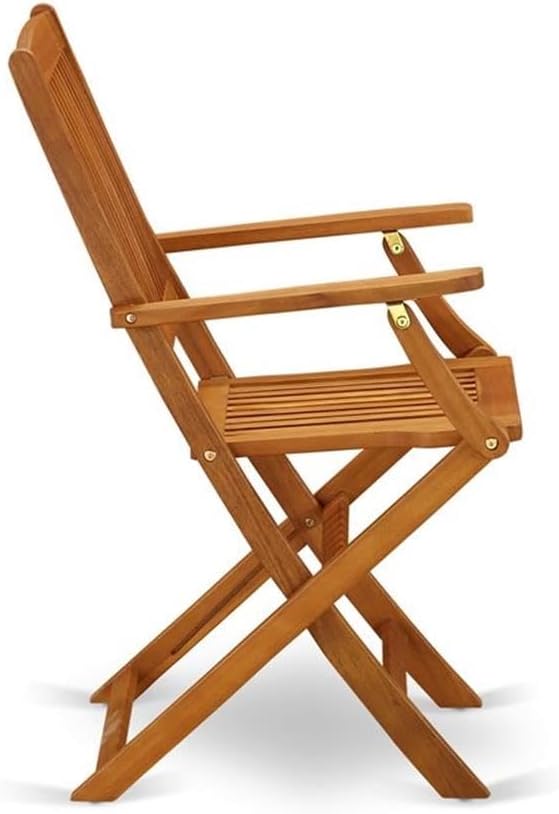 East West Furniture BCMCANA Beasley Patio Dining Folding Arm Chairs - Acacia Wood, Set of 2, Natural Oil