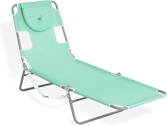 Ostrich Chaise Lounge Outdoor Portable Folding 4-Position Recliner Chair for Beach, Patio, Camp, & Pool with Carrying Strap, Teal (4 Pack)