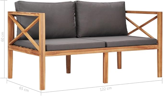 Garden Bench Dark Grey Teak Hardwood Durable Comfortable for Outdoor Garden and Patio Seating