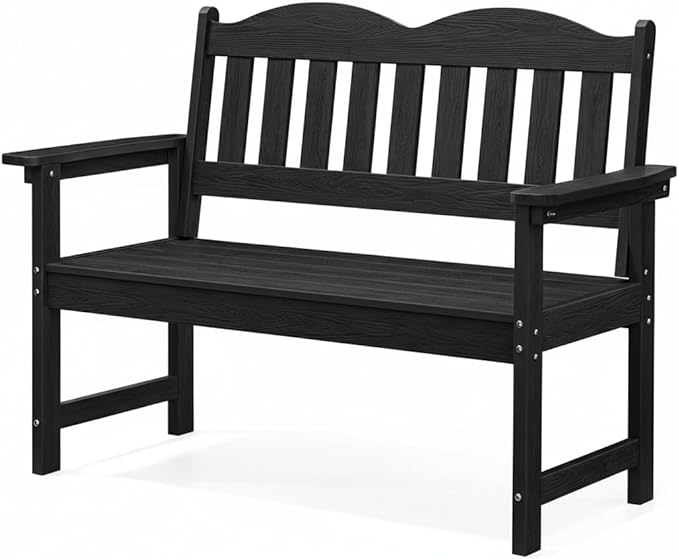 Garden Bench, 2-Person Poly Lumber Patio Bench,Slatted Patio Loveseat, for Use in Yard, Garden, Porch, or Park