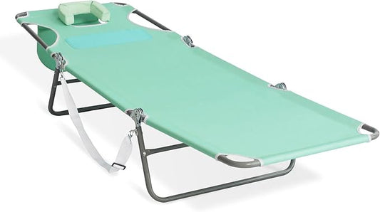 Ostrich Chaise Lounge Outdoor Lightweight Folding Adjustable Reclining Beach Chair for Tanning Pool Lake Patio Lawn Camping, Teal (4 Pack)