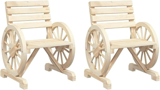 Garden Chair Set of 2 Natural Wood Finish Solid Fir Wood Standard for Outdoor Patio Dining and Lounging, Classic Wooden Style for Balcony and Garden Decor