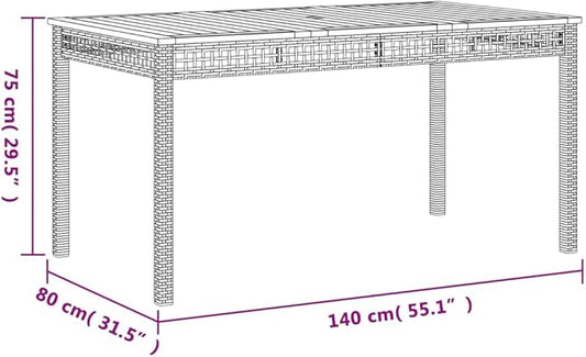 Outdoor Dining Table 55.1x31.5 Inch Rectangular Garden Table with Acacia Wood Surface and Durable Poly Rattan Frame for Patio Backyard Balcony