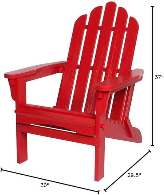 Pemberly Row Traditional Cedar Wood Folding Adirondack Chair, 37" H x 28" W x 29.5" D, Red Finish, Moisture-Resistant, Ergonomic Design, Indoor or Outdoor Use for Patio, Porch, or Backyard
