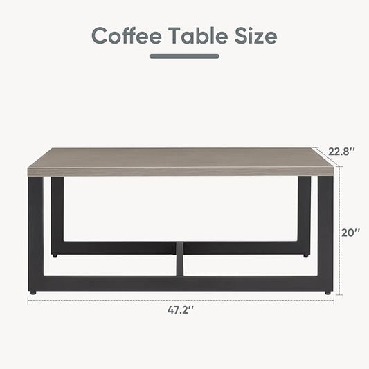 Belord Outdoor Coffee Table for Patio: Metal Heat Transfer Top Patio Coffee Table with Storage, Anti-Rust Frame Rectangular Modern Outdoor Table Furniture (48" W, Grey)