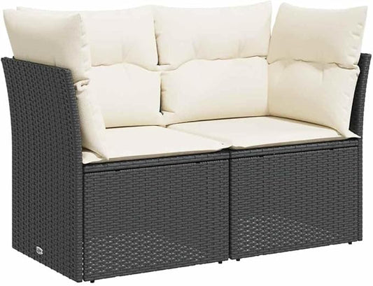 Black PE Rattan 2-Seater Garden Sofa with Removable Covers, Modular Outdoor Furniture Set for Patio and Balcony, Weather-Resistant and Comfortable Seating with Storage