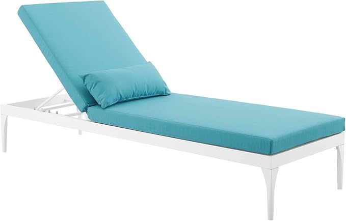 Modway EEI-3301-WHI-TRQ Perspective Cushion Outdoor Patio Chaise Lounge Chair, White Turquoise
