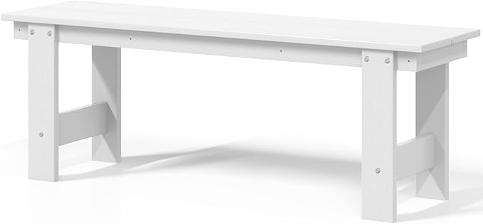 Costaelm Garden Bench, Front Porch Bench Entryway Park Bench, Patio Backless Garden Seat for Outdoors/Indoor, Low Farmhouse Bench, White