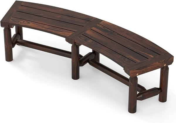 Giantex Wooden Outdoor Bench for 2-Person - Fire Pit Chair Bench with Fir Wood Top, Pine Wood Legs, 710Lbs Weight Capacity, Backless Curved Garden Bench for Patio, Porch, Park, Lawn (1, Rustic Brown)