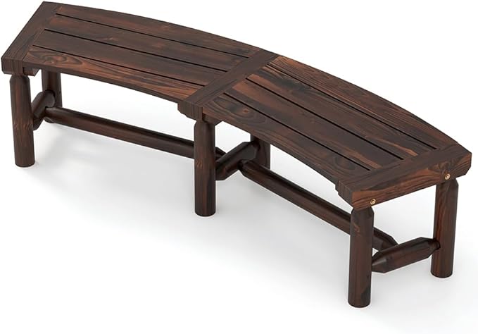 Outdoor Curved Bench, Rustic Fir Wood 2-Person Backless Seat for Garden, Backyard, Porch, BE-FIT9311