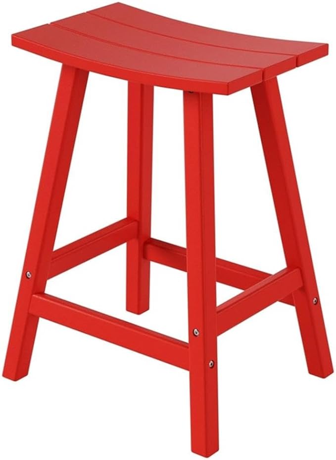 Costaelm 24" Height Outdoor Bar Stools, All-Weather Bar Stools, Adirondack Poly Patio Bar Stool for Patio, Deck, Kitchen Counter and Garden, Red