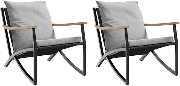 2-Pack Garden Chairs 31"x26" Outdoor Patio Seating Set, Black Powder-Coated Steel Frame & Light Gray Cushions - Photo 1