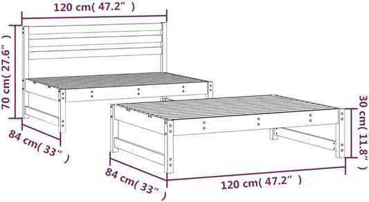 2-Piece Garden Lounge Set Natural Pine Solid Pine Wood and Plywood Modular Outdoor Furniture for Patio, Comfortably Seats Four, Rustic Style Weather-Resistant Durable