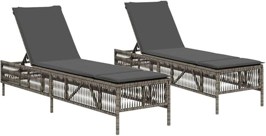 Sun Lounger with Adjustable Backrest and Removable Cushion, Grey PE Rattan Outdoor Chaise Lounge for Patio Garden Poolside, Weather Resistant and Sturdy Steel Frame
