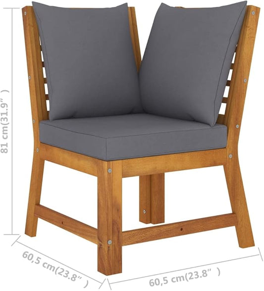 Sectional Corner Sofa with Dark Gray Cushions Solid Acacia Wood Outdoor Patio Furniture Set for Garden Poolside Balcony