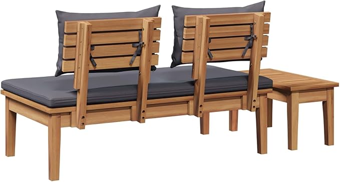 Garden Bench Set 2 pcs Grey and Brown Solid Teak Wood Modern Rectangular Design for Garden and Patio Use