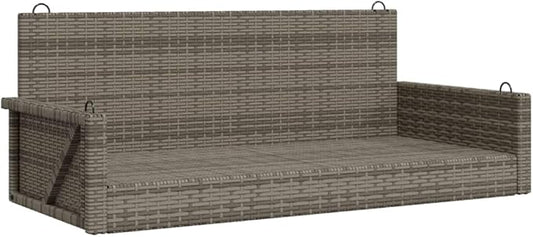2-Seater Outdoor Swing Bench, Grey PE Rattan Porch Hanging Seat with Durable Powder-Coated Steel Frame for Garden, Patio, and Backyard Relaxation, 46.9 in