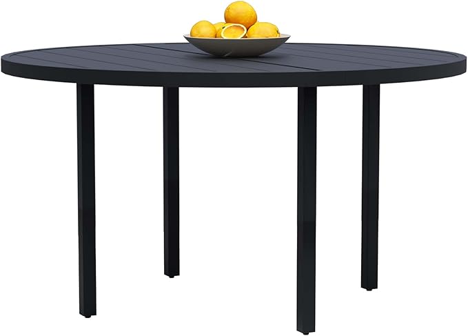 60" Round Patio Dining Table for 8, All-Weather Metal Patio Table with Umbrella Hole, Outdoor Round Dining Table for Lawn Garden Porch, Black