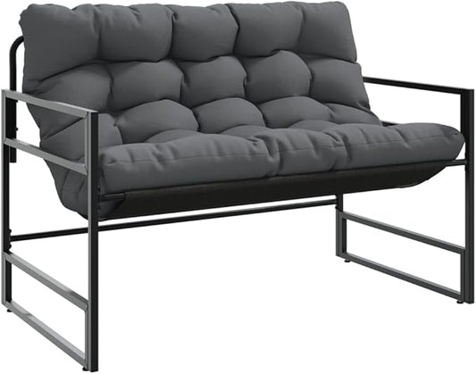 Modern Steel Furniture Garden Bench with Textilene Cushion, 2-Person Seating Capacity, Black Powder-Coated Frame for Outdoor Relaxation, 44.5 Inch Wide Anthracite Patio