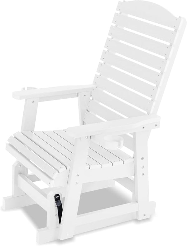 Poly Lumber Patio Glider with Cup Holders, High Backrest and Deep Contoured Seat, HIPS Material, All-Weather Resistant - Photo 1