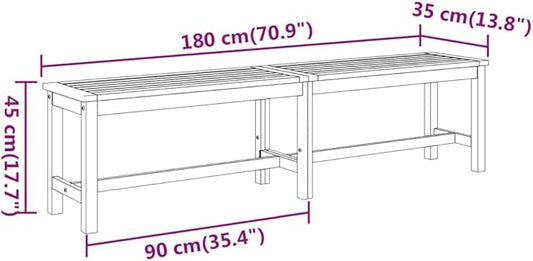 Solid Acacia Wood Garden Bench, Weather-Resistant Outdoor Seating for Patio Balcony Brown, 70.9 x 70.9 x 17.7 in