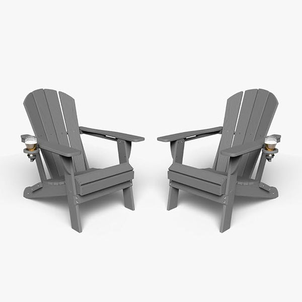 Folding Adirondack Chair with Cup Holders Set of 2, HDPE Plastic Outdoor Chairs, Weather Resistant - Photo 1