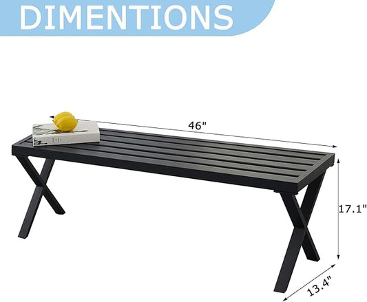 Black Outdoor Bench Set of 2, 46" Outdoor Metal Backless Bench for Outdoor, Patio Garden Bench, All Wheather Outdoor Bench with cors for Garden, Backyard, Porch, Black