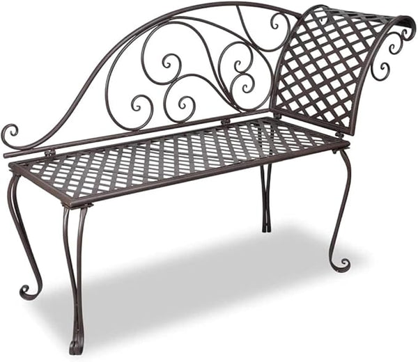Antique Brown Steel Garden Chaise Lounge with Scroll Patterns, Ergonomic Design for Ultimate Comfort - Photo 1