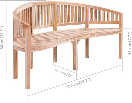 Banana Bench,Outdoor Patio Bench,Porch Chair,Wood Garden Bench,with Backrest,for Outdoor,Park,Yard,Patio,78.7" Solid Teak Wood