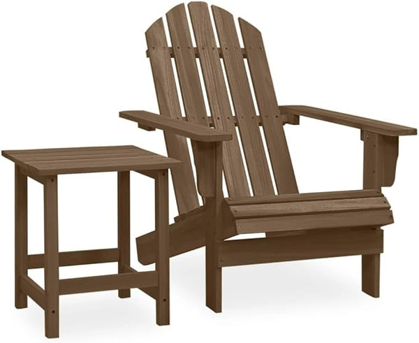 Solid Fir Wood Adirondack Chair with Table Outdoor Patio Furniture Set Brown Compact Bistro Style Seating for Garden - Photo 1