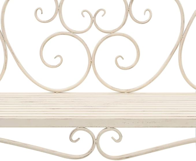 52 in Antique White Scroll Garden Bench Metal Outdoor Seating Patio Loveseat for Balcony, Front Porch or Backyard, Weather-Resistant Frame, No Assembly Required