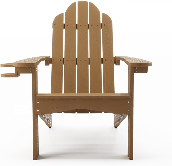 LUE BONA HDPS Adirondack Chairs Set of 2, Long-Lasting All-Season Outdoor Patio Chairs, Hidden Cup Holder, 350 LBS, Brown