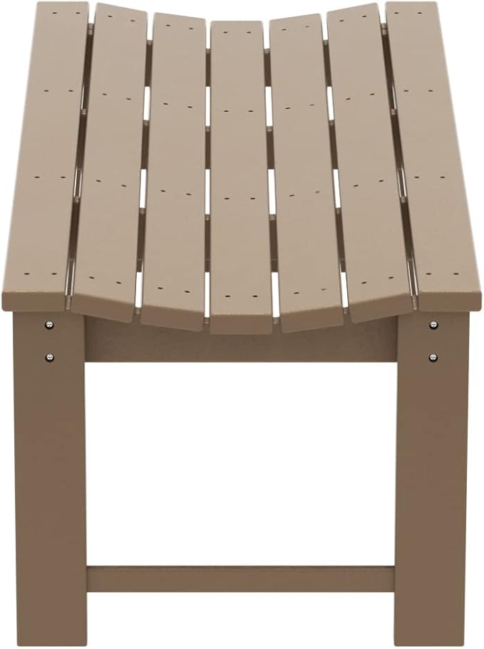 Costaelm Outdoor Benches Weatherproof, All Weather Resistant Park Bench Poly Lumber Backless Garden Bench Seat for Entryway Front Porch, Weathered Wood