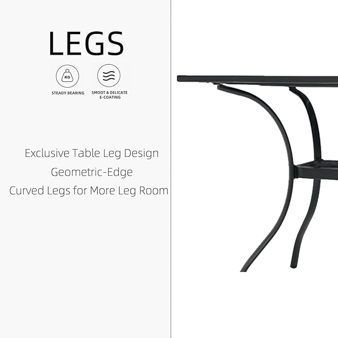 37" Plastic Top Square Patio Dining Table 3ft for 4 Person with Metal Steel Leg, Wood-Like Grain and Umbrella Hole, Outdoor Furniture - Black