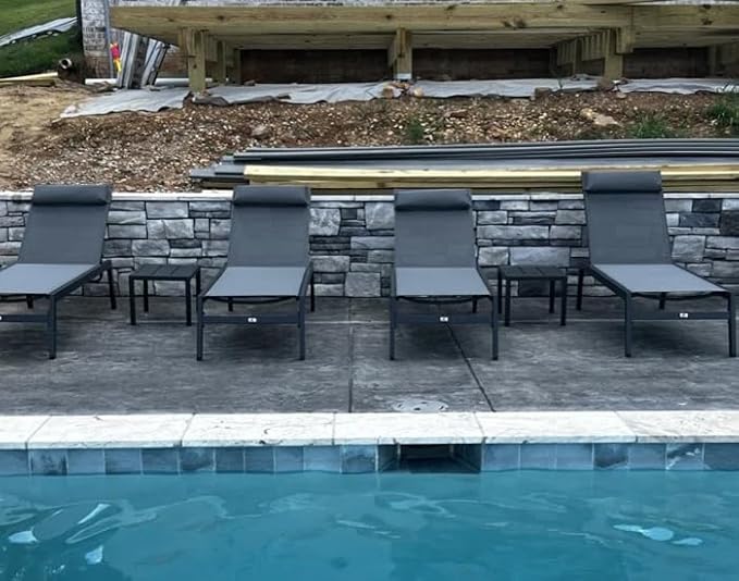 PURPLE LEAF Outdoor Lounge Chair Set Aluminum Patio Chaise Lounger with Side Table and Pillow for Outside Pool Beach Sunbathing Tanning Recliner Grey