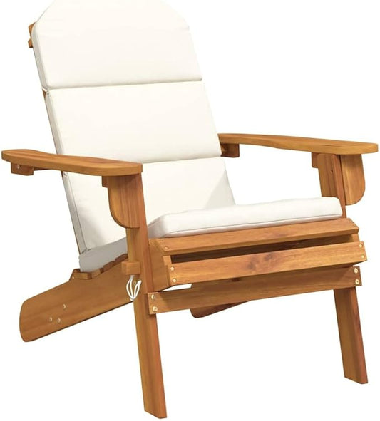 Solid Acacia Wood Adirondack Garden Chair with Cushion, Foldable Outdoor Patio Furniture for Balcony and Garden, Rustic Modern Design, Easy Assembly, Weather-Resistant