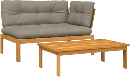Patio Sofa Set Taupe Solid Acacia Wood Medium Modular Garden Seating Outdoor Couch for Patio Lawn
